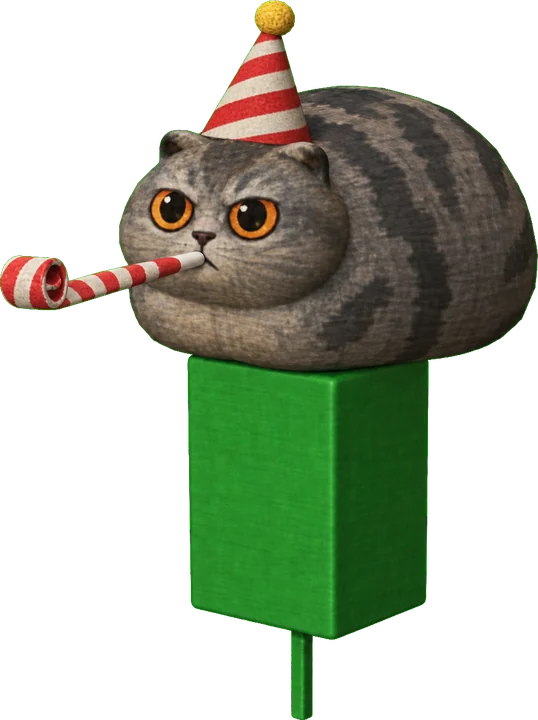Catlog in a party hat on a green candle